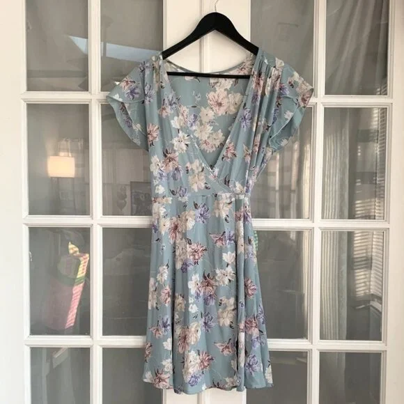 I Joah Flutter Sleeve V-Neck Wrap Dress - Picture 1 of 6